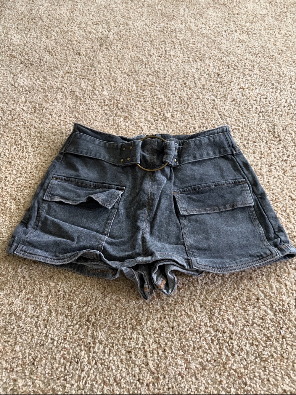 High-Waist Utility Skirt with Belt - Charcoal